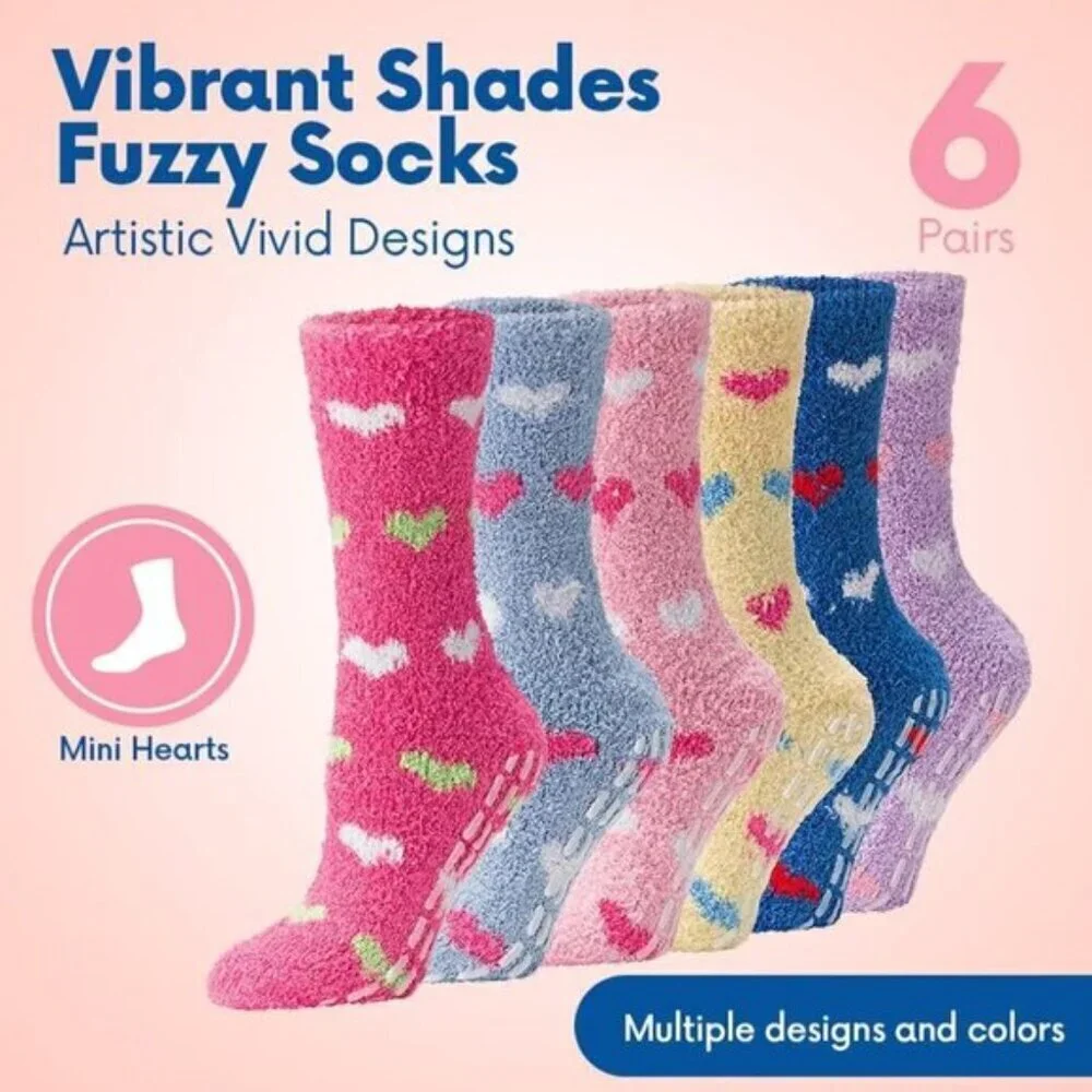 Debra Weitzner Fuzzy Non-Slip Socks Cozy Winter Fleece 5/6 Pairs for Women